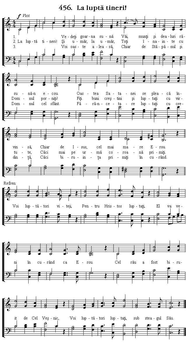 Partitura Imnul No 456. La luptă tineri!