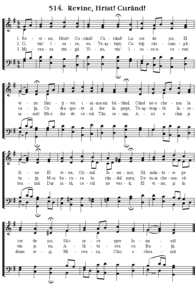 Partitura Imnul No 514. Revine, Hrist! Curând!