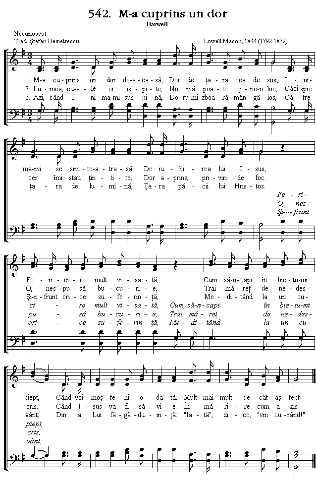 Imnuri Creștine AZS-MR - 542. M-a cuprins un dor Partitura Imnul No 542. M-a cuprins un dor