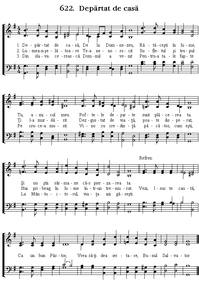 Partitura Imnul No 622. Depărtat de casă
