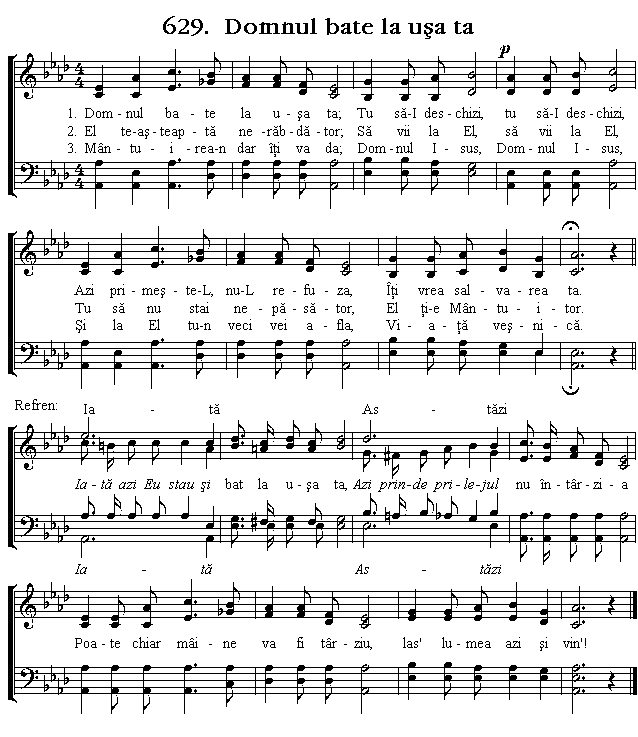 Partitura Imnul No 629. Domnul bate la ușa ta